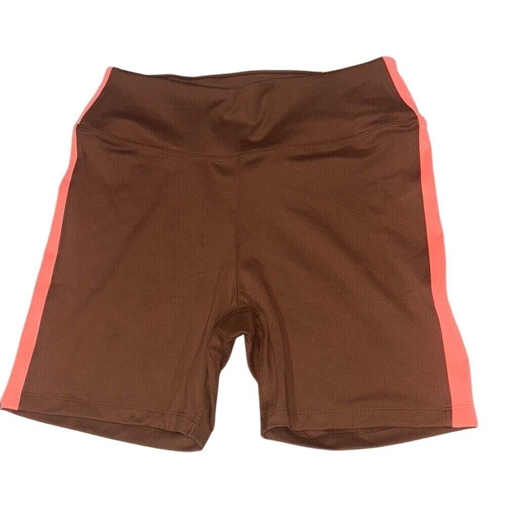 PINK Victoria's Secret High Waist 6" Bike Short Brown Coral Stripe Medium NWT